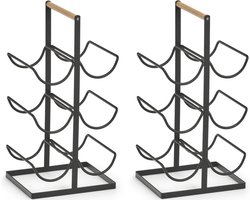 Zeller wijnrek - 2x - staand - 6 flessen - metaal - zwart - 46 cm - voor wijnflessen