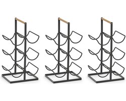 Zeller wijnrek - 3x - staand - 6 flessen - metaal - zwart - 46 cm - voor wijnflessen