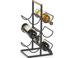 Zeller wijnrek - staand - 6 flessen - metaal - zwart - 46 cm - voor wijnflessen
