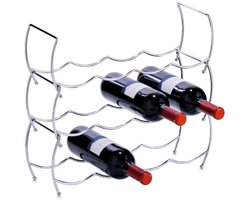 Zeller Wijnrek - zilverkleurig - flessen rek - stapelbaar - voor 12 flessen - 42x40 cm