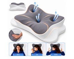 Zelrivo® Trio Vlinderkussen - Ergonomisch Hoofdkussen - 3 Zones Neksteun voor Nekklachten - Ademend - 2 Hoogtes - Voor Zijslaper Rugslaper Buikslaper - Traagschuim Memory Foam - Orthopedisch - Slaapkussen - Anti Snurk - 65x40cm