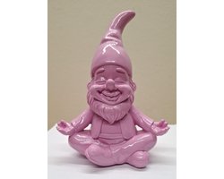 Zen Kabouter Roze Mediterend – 26cm hoog – kabouter - Modern Design – Polyresin – Roze - Decoratie - Woonaccessoires - Beeld