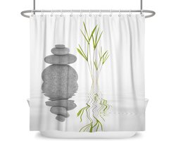 Zen Meditation Douchegordijn - 60x72 Inch - Basaltstenen en Bamboe Bladeren - Moderne Badkamer Decoratie - Polyester met Haken