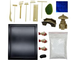 Zen Tuinset 21.5 x 17.5 cm met 7 Handgemaakte Bamboe Gereedschappen voor DIY Mini Rock Garden, Meditatie Ornamenten en Landschapsdecoratie van Zand en Hars