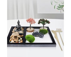 Zen-tuinset - Mini Zen-tuin met zand- en stenen ornamenten - Ambachtelijke ornamenten voor thuis - Boeddha-zandtafel