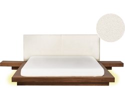 ZEN - Tweepersoonsbed met LED - Bruin - 160 x 200 cm - Bouclé