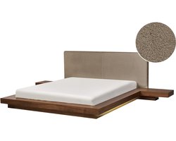 ZEN - Tweepersoonsbed met LED - Bruin/Taupe - 160 x 200 cm - Bouclé