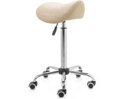 ZenGrowth ergonomische zadelkruk met hoge gasveer beige - Kapperskruk op zachte wielen – Zadelstoel - In hoogte verstelbaar