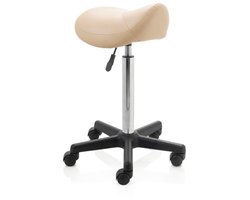 ZenGrowth ergonomische zadelkruk met hoge gasveer beige - Kapperskruk op zachte wielen – Zonder voetring – Zadelstoel - In hoogte verstelbaar