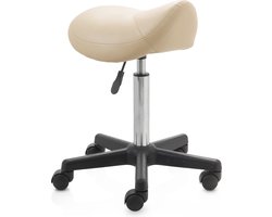 ZenGrowth ergonomische zadelkruk met middelhoge gasveer beige - Kapperskruk op zachte wielen – Zadelstoel - In hoogte verstelbaar