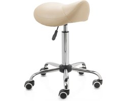 ZenGrowth ergonomische zadelkruk met middelhoge gasveer beige - Kapperskruk op zachte wielen – Zadelstoel - In hoogte verstelbaar
