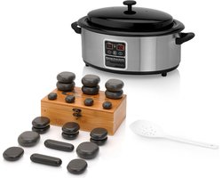 ZenGrowth® Hotstoneset – 22 Hotstones – 6 Liter Hotstone Heater – Inclusief Houten Lepel – Elektronisch display – Snelle opwarmtijd – Digitale temperatuurregeling – 100% basaltsteen