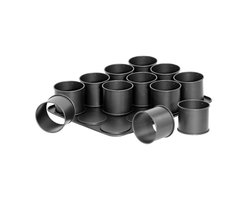 Zenker 7402 Bakplaat met 12 mini ronde vormpjes, 12 mini vlaaivormpjes, 12 kleine hoge cakevormpjes, bakplaat, Staal, Zwart, 38 x 30 cm