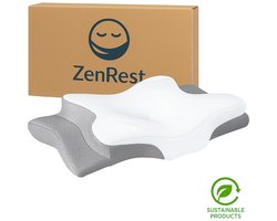 ZenRest Hoofdkussen - Ergonomisch Vlinderkussen - Ademvrij Anti-Snurk Kussen - Orthopedisch CPAP Hoofdkussen - Traagschuim Nekkussen voor Slaapapneu & Nekklachten - Comfortabel Memory Foam Bedkussen
