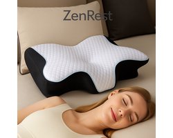 ZenRest Hoofdkussen - Ergonomisch Vlinderkussen - Ademvrij Anti-Snurk Kussen - Orthopedisch CPAP Hoofdkussen - Traagschuim Nekkussen voor Slaapapneu & Nekklachten - Comfortabel Memory Foam Bedkussen
