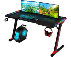 Zentura Game Bureau Met LED Verlichting - 120x60x73 CM - Game Desk - Gaming Bureau - Gaming Desk - Computerbureau - Gaming Bureaus - kerst cadeautjes
