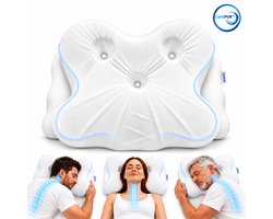 Zenvix® Vlinderkussen tegen Nekklachten – Orthopedisch Ergonomisch Hoofdkussen – 2 Hoogtes 12 & 14 cm – Verkoelend Memory Foam – Voor Rug-, Zij- en Buikslapers – Apneu Slaapkussen