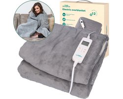 Zenwave Elektrische Deken 180x130cm - XL Electrische Deken 1 Persoons - Warmtedeken voor Bank & Stoel - Elektrische Bovendeken met Timer & 10 Warmtestanden - Ultra Zachte Fleece Warmte Deken Plaid - Wasbare Omslagdeken - Kamperen & Outdoor - Grijs