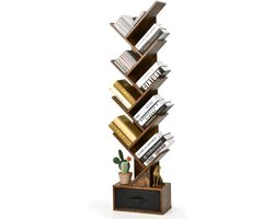 Zenzee Boekenkast - Boekenplank - 8 Schappen - Met Lade - Industrieel - 38 x 22 x 150 cm