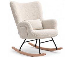 Zenzee Schommelstoel – Met kussen en zijvak - Relaxstoel babykamer - Fauteuil - Voedingsstoel - Roomwit - Beige