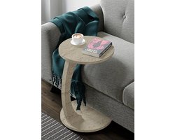 Zeo Wood® - Bijzettafel - Bijzettafel met wielen - Bedtafeltje met Wielen - Tafeltje op Wieltjes - Ronde Bijzettafel - Travertin Kleur