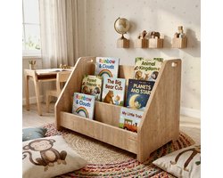 Zeo Wood® - Boekenkast Kind - Boekenrek Kind - Boekenrek Kinderkamer - Kinderboekenkast - Montessori Boekenkast - Houtkleur - Boekenkast Staand