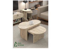 Zeo Wood - Salontafel - Set van 2 Salontafel - Salontafel Travertin