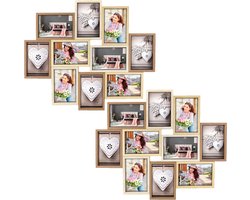 ZEP Fotolijst - 2x stuks - houten frame - naturel en wit - 47 x 56 x 3 cm - woondecoraties - accessoires