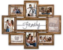 ZEP - Houten Multi Fotolijst Chieri bruin met metalen tekst Family voor foto's 4x 10x15 en 4x 13x18 (afmeting 68x56 cm) - UT832