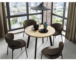 Zephyria Ronde Uitschuifbare Eettafel Goud‑Eiken – NoaHome