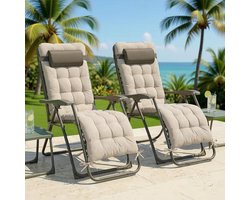 Zero Gravity Stoel Inklapbaar, 2 Stuks, Verstelbare Relaxstoelen met Kussen voor Tuin, Balkon of Camping, Robuuste Tuinligstoelen van Roestvrij Staal met Textilene Bekleding, taupe