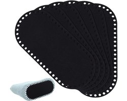 Zes Stuks Zwarte Haakwerk Tasbodem van Vilt, Ovale Handtas Bodem voor DIY Tote en Leer Portemonnee, 8.7x3.9 Inch met Gaten voor Handgemaakt Gebruik