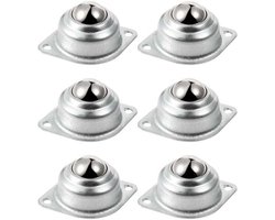 Zes universele meubelwielen van 25 mm geschikt voor kogellagers, die een belasting van 35 kg kunnen dragen.