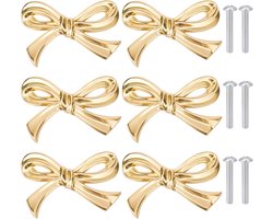 Zesdelige set van kleine messing en ijzeren knoppen in boogvorm, goudkleurig, traditioneel glamoureus, gepolijst, kasthardware en handgrepen