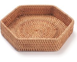 Zeshoekig rotan dienblad voor salontafel, geweven decoratieve mand, dienbladen voor Ottomaanse natuur (22 cm x 4,5 cm)