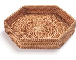 Zeshoekig rotan dienblad voor salontafel - geweven decoratieve mandladen voor Ottomaanse - natuurlijk 248 x 5 cm