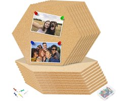 Zeshoekige Kurk Prikbord Set - 18 Stuks met 80 Kleurrijke Push-Pins - Creatieve Wanddecoratie voor Thuis en Kantoor