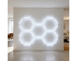 Zeshoekige LED Wandlamp Set - Modulaire Honingraat Verlichting - Plafondlamp voor Garage en Gamekamer - Kunststof Lichtpanelen - Wit - Uitbreidbaar Systeem - Geschikt voor Studio en Werkplaats - Inclusief Connectoren en Montageclips