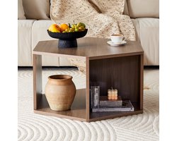 Zeshoekige Multifunctionele Salontafel 79x69,4 cm - MDF Tafel Met Walnoot Uitstraling - Eenvoudig Te Monteren Bruin