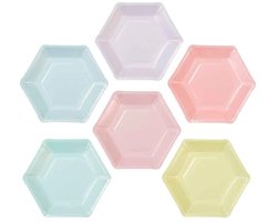 Zeshoekige Pastel Feestborden – Set van 12 - Kinderservies - Stevig papieren gebaksbordjes - Kinderfeestje