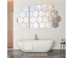 Zeshoekige spiegeltegels, 24 stuks, zelfklevend, 126 x 109 x 63 mm, spiegel om op te plakken, voor thuis, badkamer, woonkamer, slaapkamer