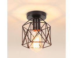 Zeshoekige Vintage Plafondlamp Zwart met Metalen Kooi voor Industrieel Woon- en Eetgedeelte