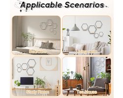 Zeshoekige wandrek, hangrek, metaal en hout, zwevend rek, wandopslag, organizer voor keukenrek, badkamer, slaapkamer, wanddecoratie