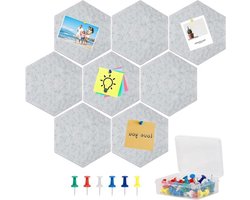 Zeshoekige zelfklevende kurk prikborden - 8 stuks, grijs - incl. 50 spelden