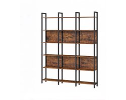 Zeslaags boekenkast Rek Opbergrek Displayrek 24×128×187,1 cm Bruin en Zwart Grote opbergruimte Stevig en duurzaam stalen frame Met verstelbare planken en anti-kantelstructuur Eenvoudige montage en reiniging Geschikt voor woonkamer, studeerkamer