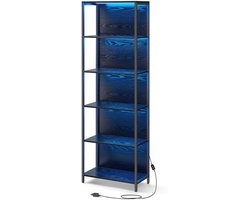 Zeslaags displayrek Boekenrek Opbergrek met verstelbare LED-verlichting Stabiel en duurzaam stalen frame Modern minimalistisch en stijlvol ontwerp Geschikt voor woonkamer slaapkamer Gemakkelijk schoon te maken en te monteren 30,3x60x178,6cm Zwart