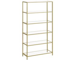 Zeslaagse Boekenkast Opbergrek Plantenrek Slank Ontwerp Stevig Metalen Frame Gehard Glasplanken Modern Minimalistisch Design Geschikt Voor Slaapkamer, Badkamer, Thuisbureau 30 x 80 x 177,3 cm Goudkleurig