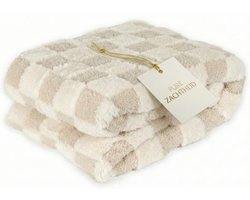 Zest - Luxe Fleece Deken - Plaid - Beige/Crème geblokt - Zacht Fluweel Touch - Vacht Zijde - Dubbele voering - 170x130 cm - Bankdeken - Zacht & Warm - Uniek Design - Luxe Woonaccessoire