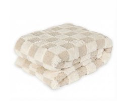 Zest - Luxe Fleece plaid - Beige/Crème geblokt - Zacht Fluweel Touch - Vacht Zijde - Dubbele voering - 170x130 cm - Bankdeken - Zacht & Warm - Uniek Design - Luxe Woonaccessoire