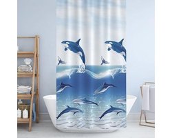 Zethome - Douchegordijn 120x200 cm - met Ringen - Badkamer Gordijn - Shower Curtain - Waterdicht - Sneldrogend - Anti Schimmel - Wasbaar - Duurzaam - Dolfijn - 9515